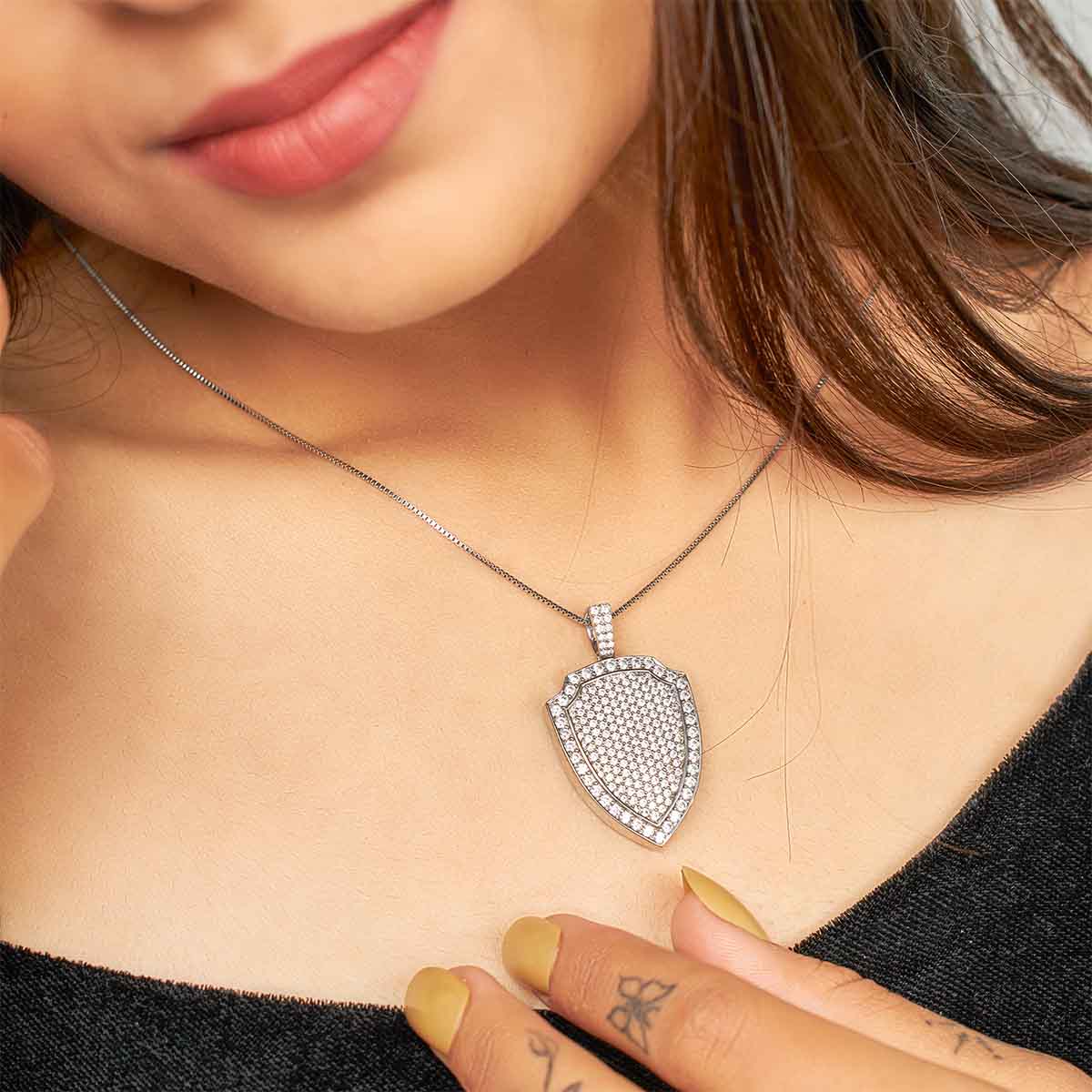 Iced Out Warrior Shield Pendant Necklace Sterling Silver Hip Hop Jewelry
