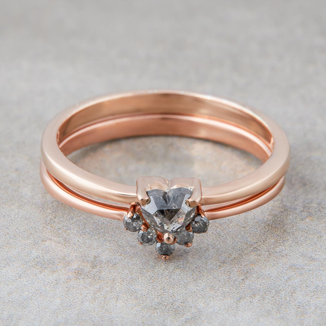 Heart Salt and Pepper Diamond Promise Ring Set