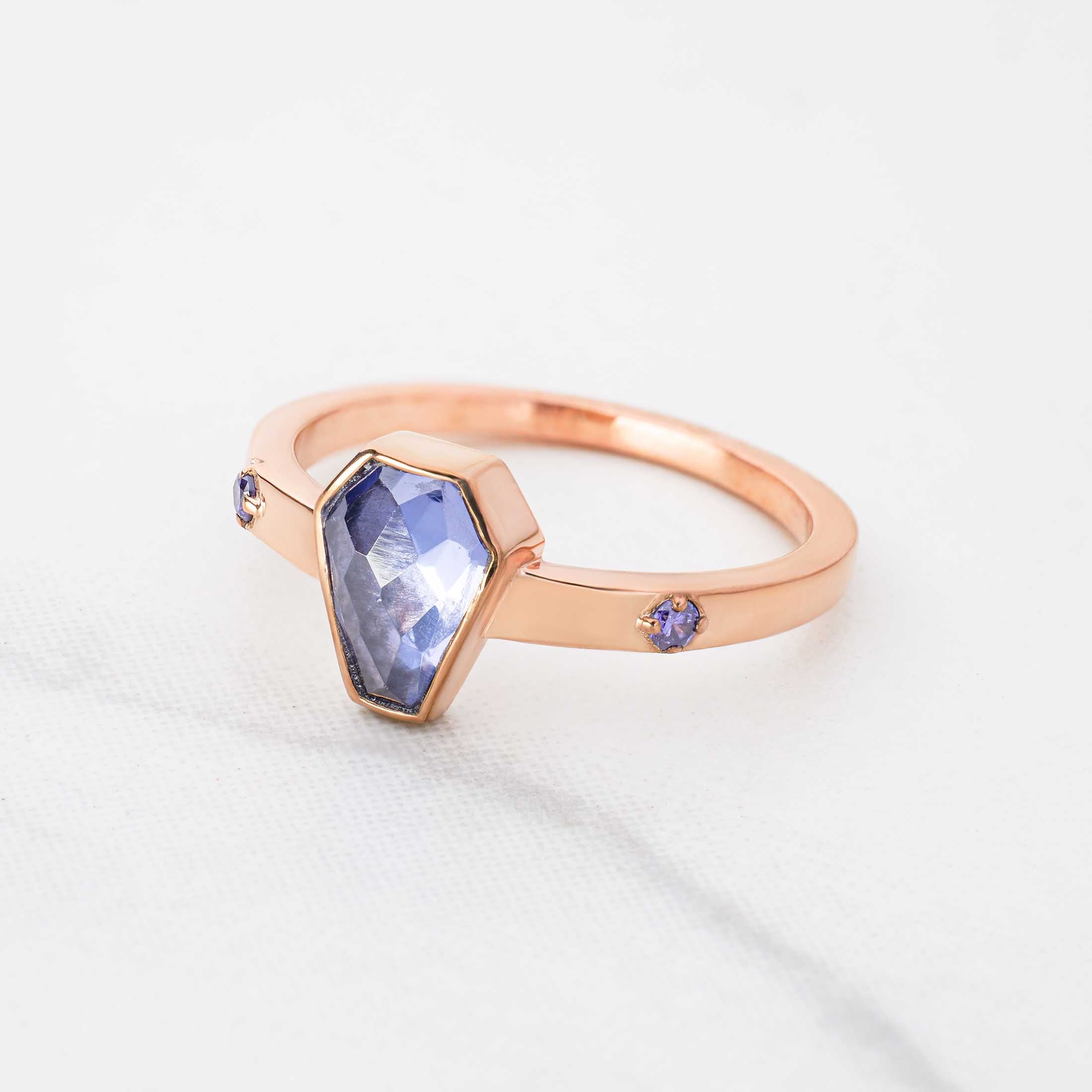 Coffin Shaped Engagement Rings Blue Titanic Gemstone Ring
