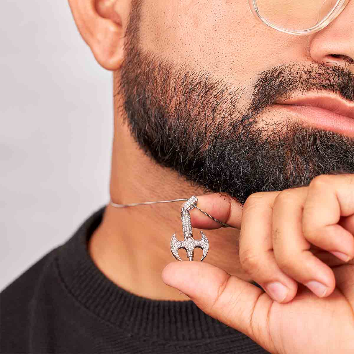 Iced Out Viking Axe Pendant Necklace Sterling Silver Hip Hop Warrior Jewelry