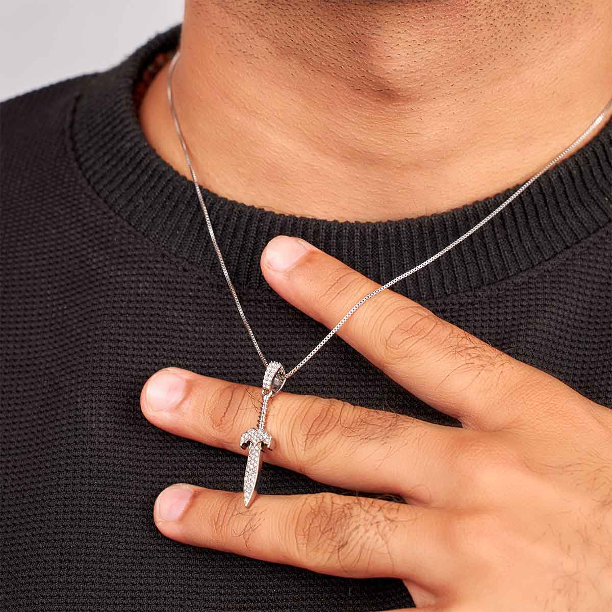 Viking Sword Pendant Diamond Iced Out Sword Necklace Hip Hop Jewelry Silver