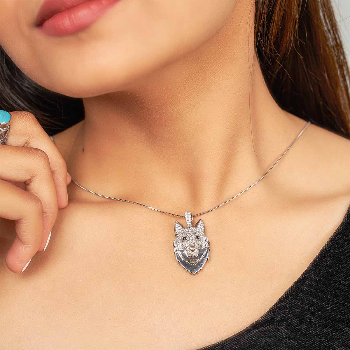 Iced Out Viking Wolf Pendant Necklace Hip Hop Jewelry Sterling Silver CZ Diamond