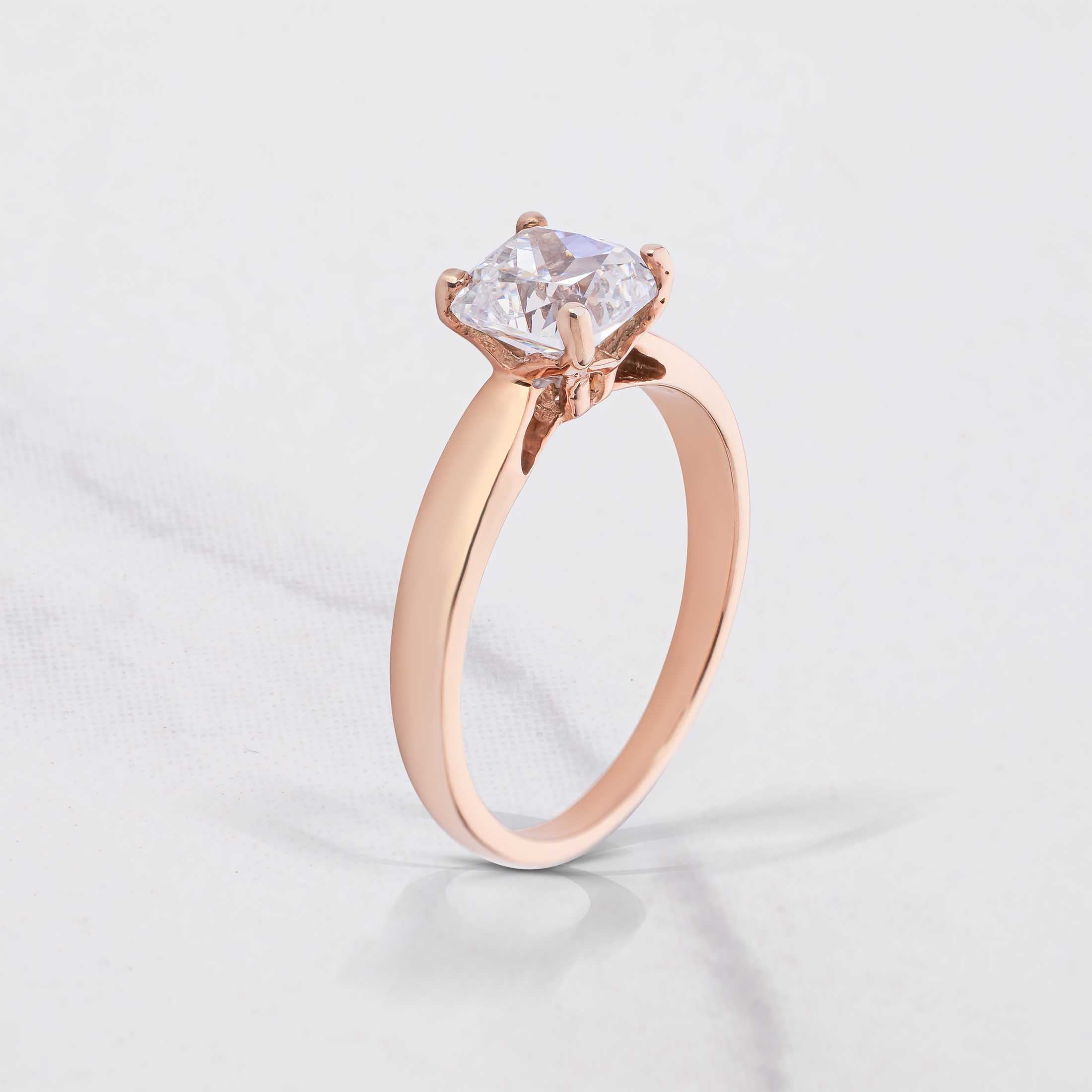 Solitaire Cushion Cut Moissanite Diamond Ring Rose Gold Engagement Rings