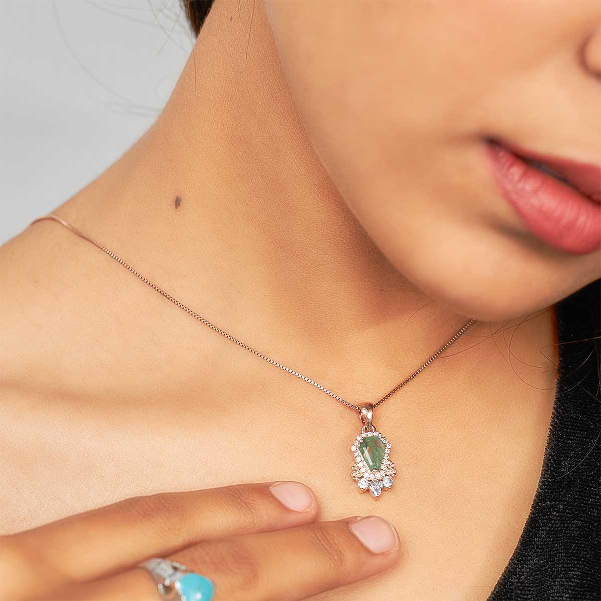 Coffin Moss Agate Pendant Necklace Natural Moss Agate Pendant Green Gemstone