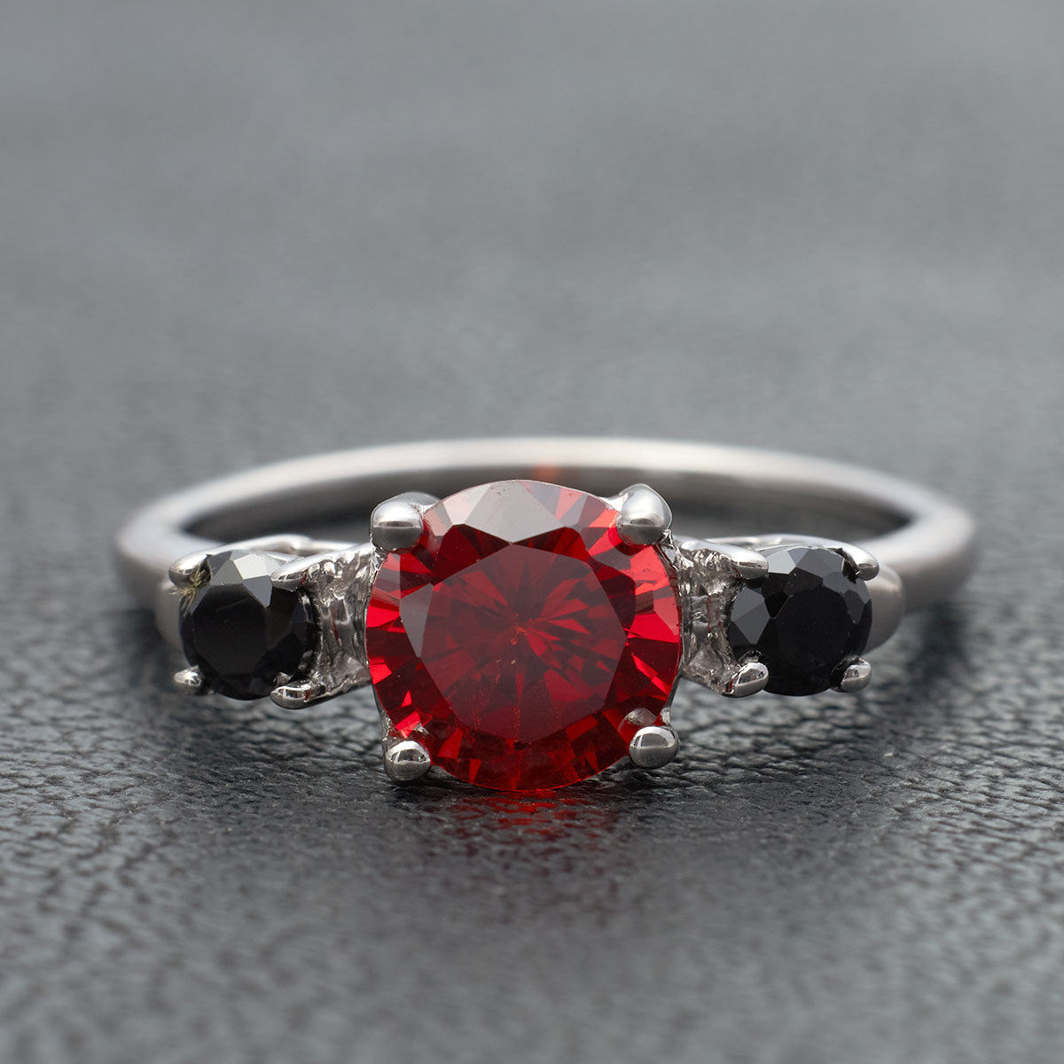 Gothic Engagement Rings For Women Onyx and Garnet