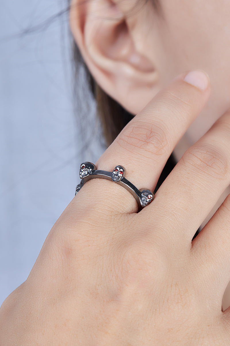 Vampire Skull Wedding Band Red Garnet Gothic Skull Band For Women