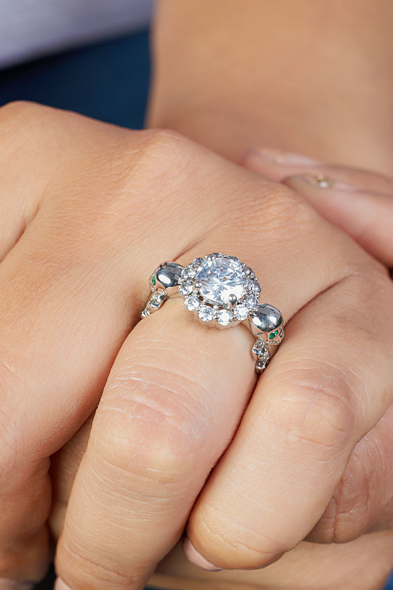 Diamond Leaf Skull Engagement Ring