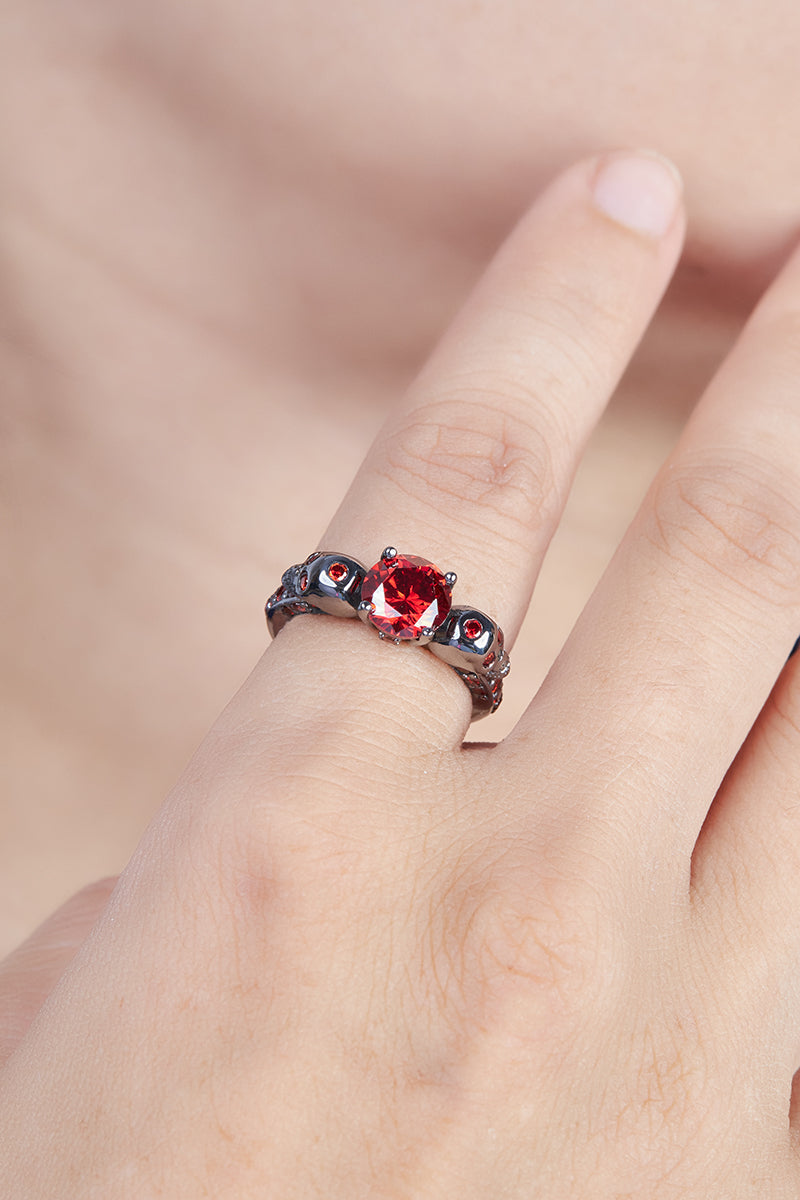 Garnet Skull Gothic Engagement Ring Vampire Skull Ring Womens