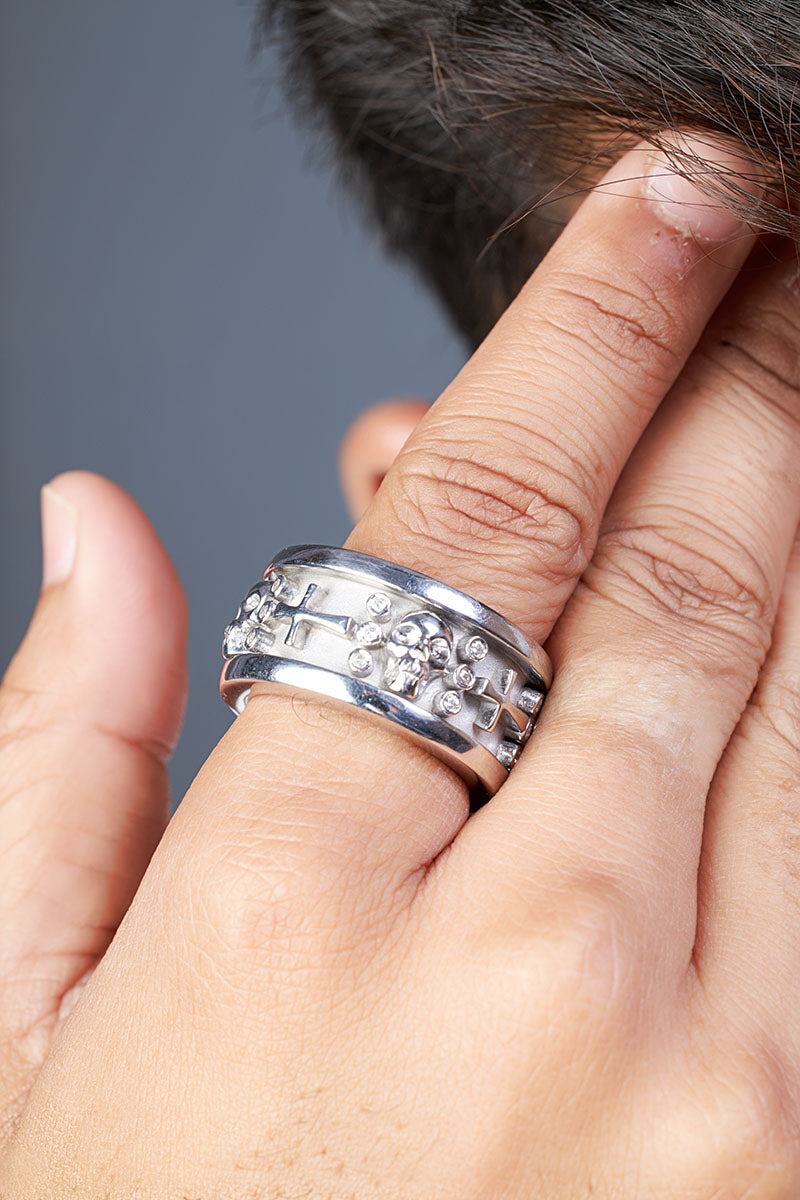 Silver Skull Wedding Band For Men