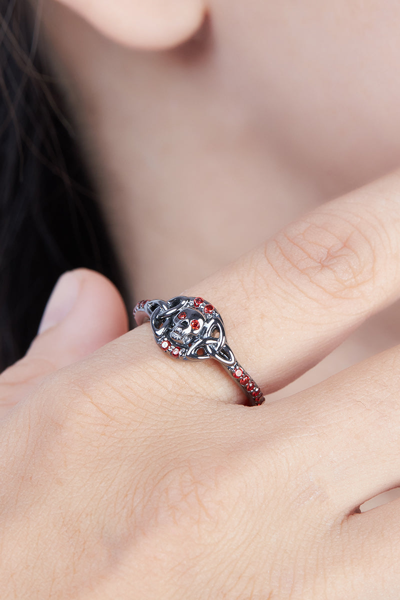 Trinity Skull Engagement Ring Red Garnet Skull Ring Gun Metal Fn