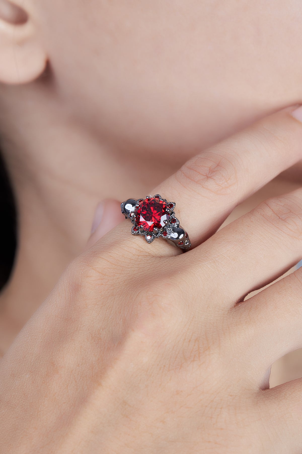 Garnet Matching Skull Engagement Rings