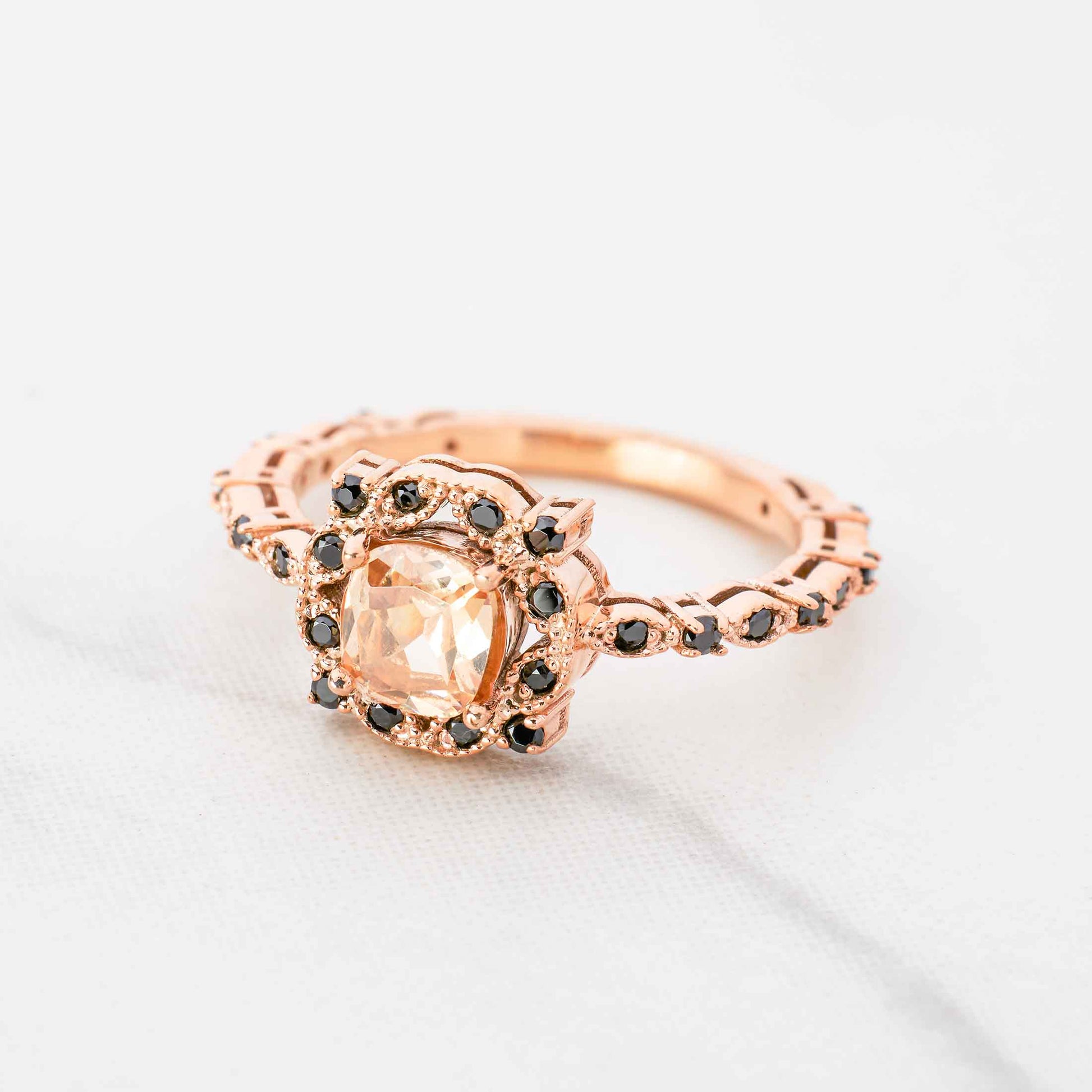 Vintage Engagement Rings Milgrain Art Deco Rose Gold Ring Cushion Cut Gemstone