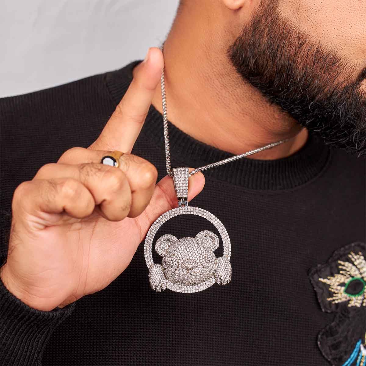 Iced Out Panda Pendant Necklace Sterling Silver Bear Animal Hip Hop Jewelry