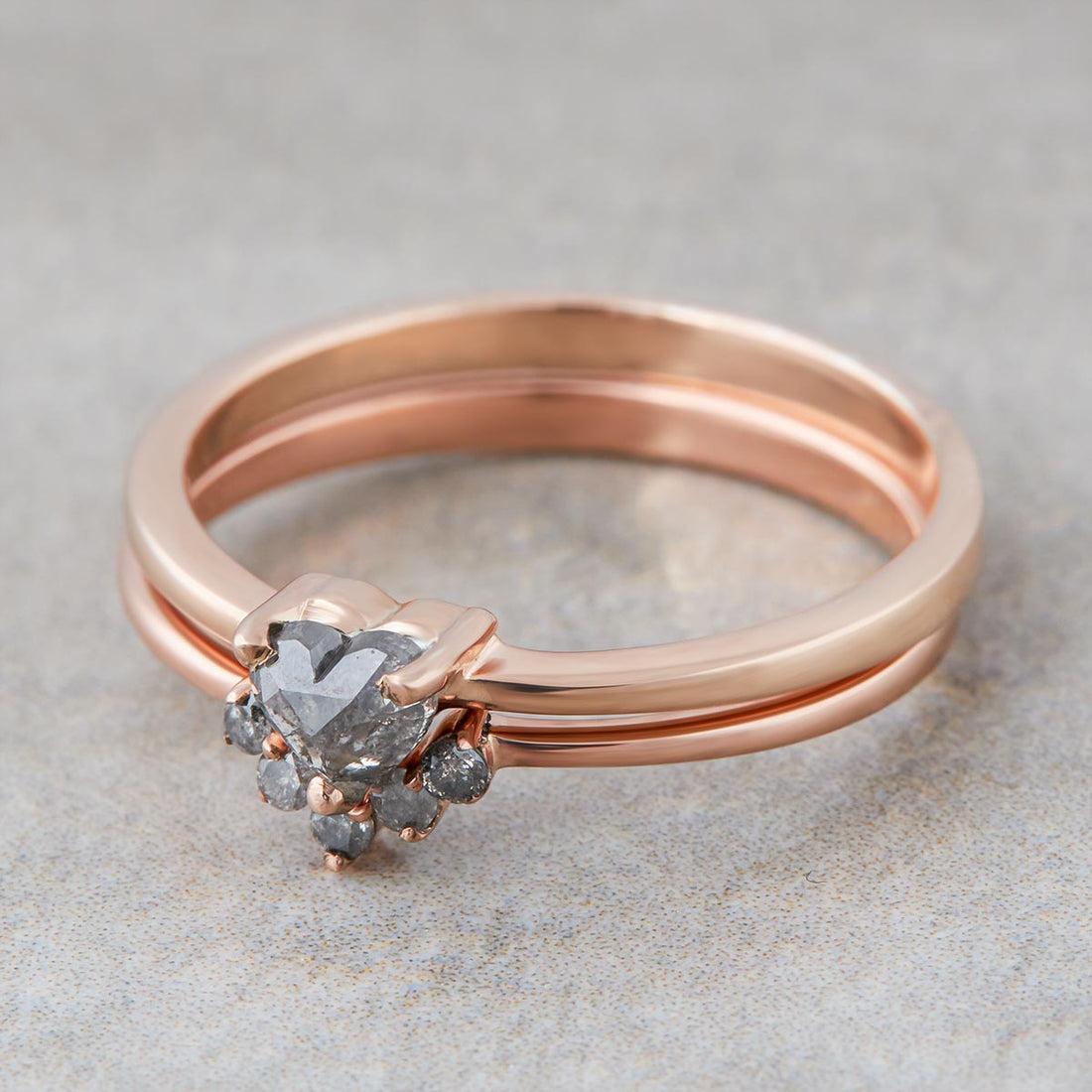 Heart Salt and Pepper Diamond Promise Ring Set