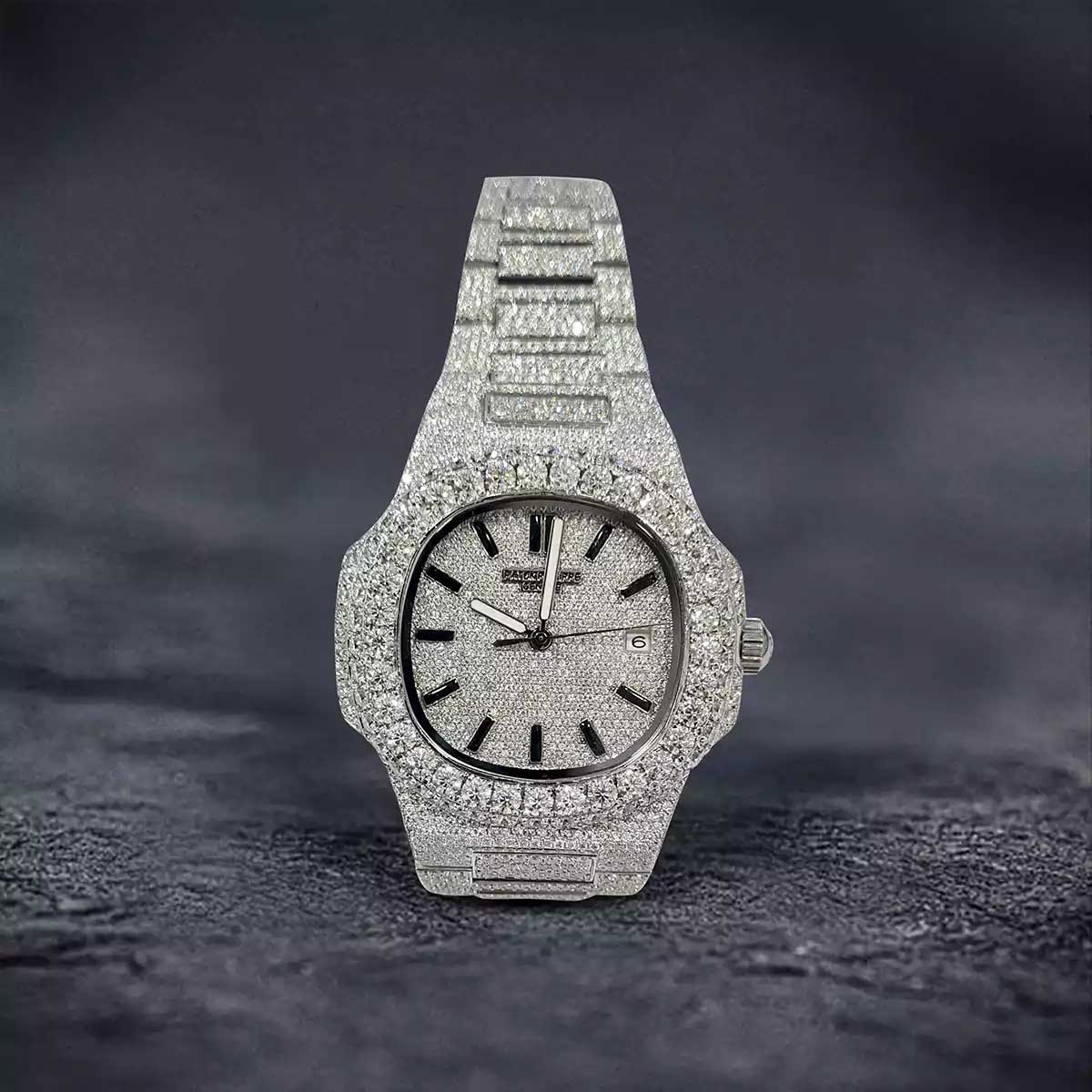 Iced Out Patek Philippe Nautilus Watch Rounded Octagonal 41mm