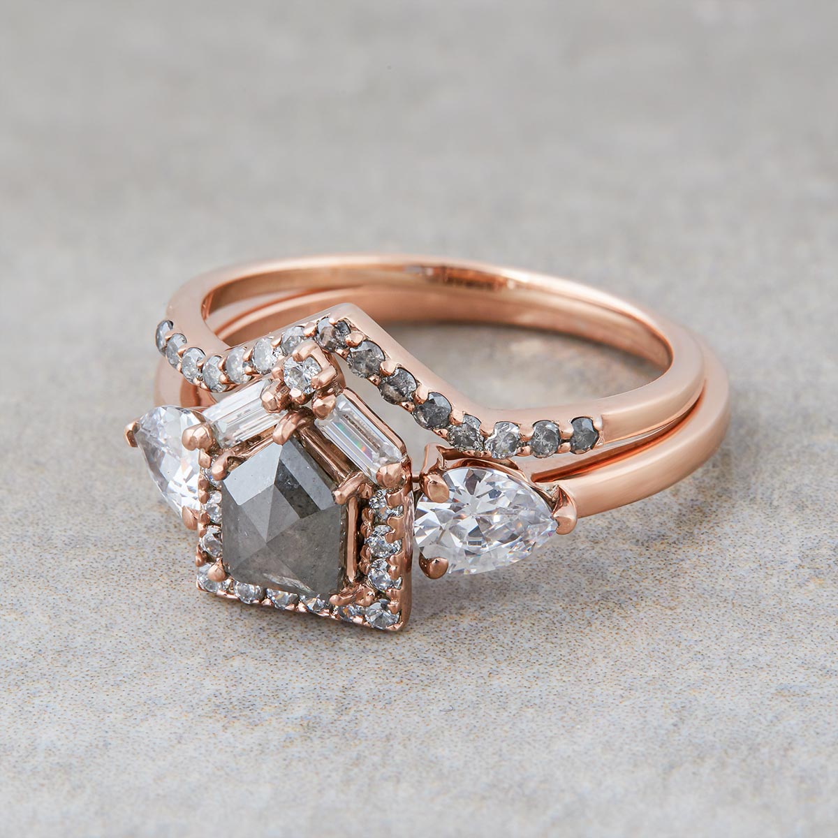 Natural Salt and Pepper Diamond Bridal Ring Sets