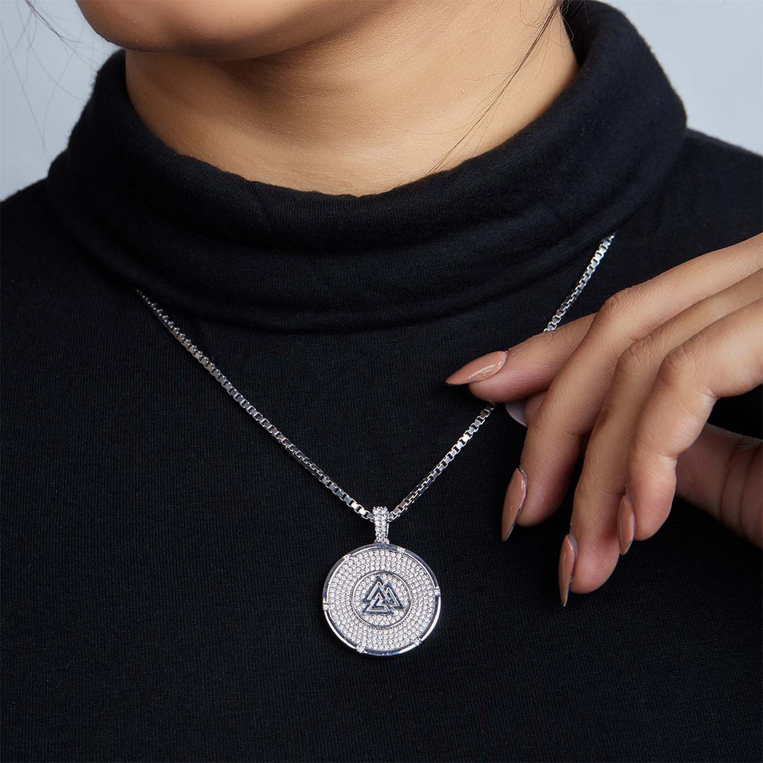 Iced Out Viking Valknut Necklace Norse Odin's Knot of the Slain Pendant Sterling Silver