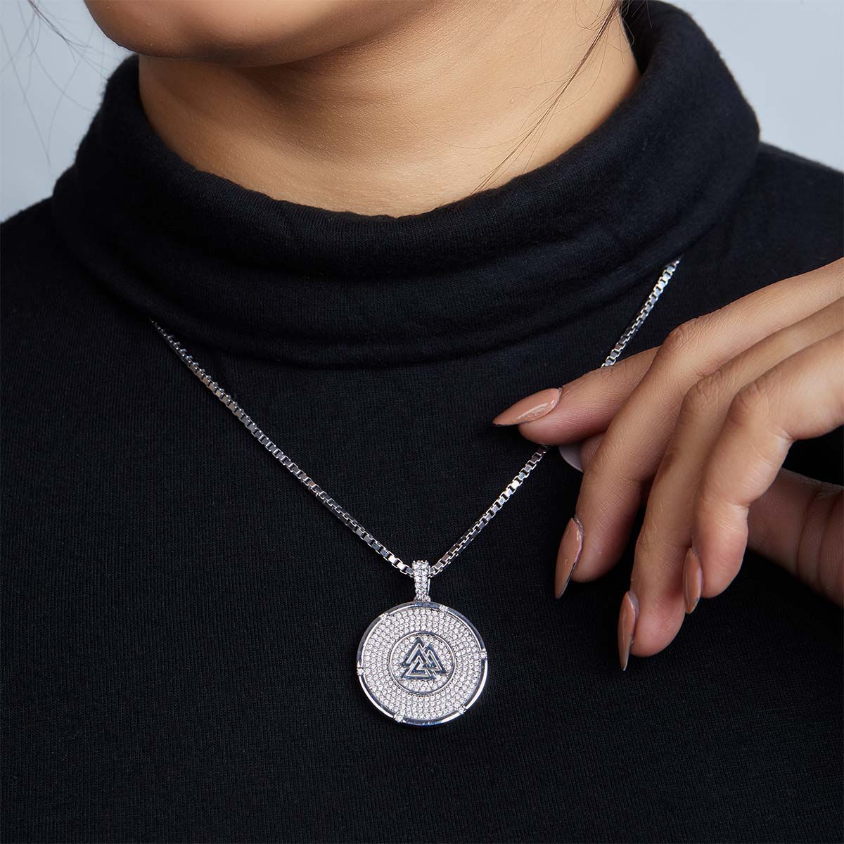 Iced Out Viking Valknut Necklace Norse Odin's Knot of the Slain Pendant Sterling Silver