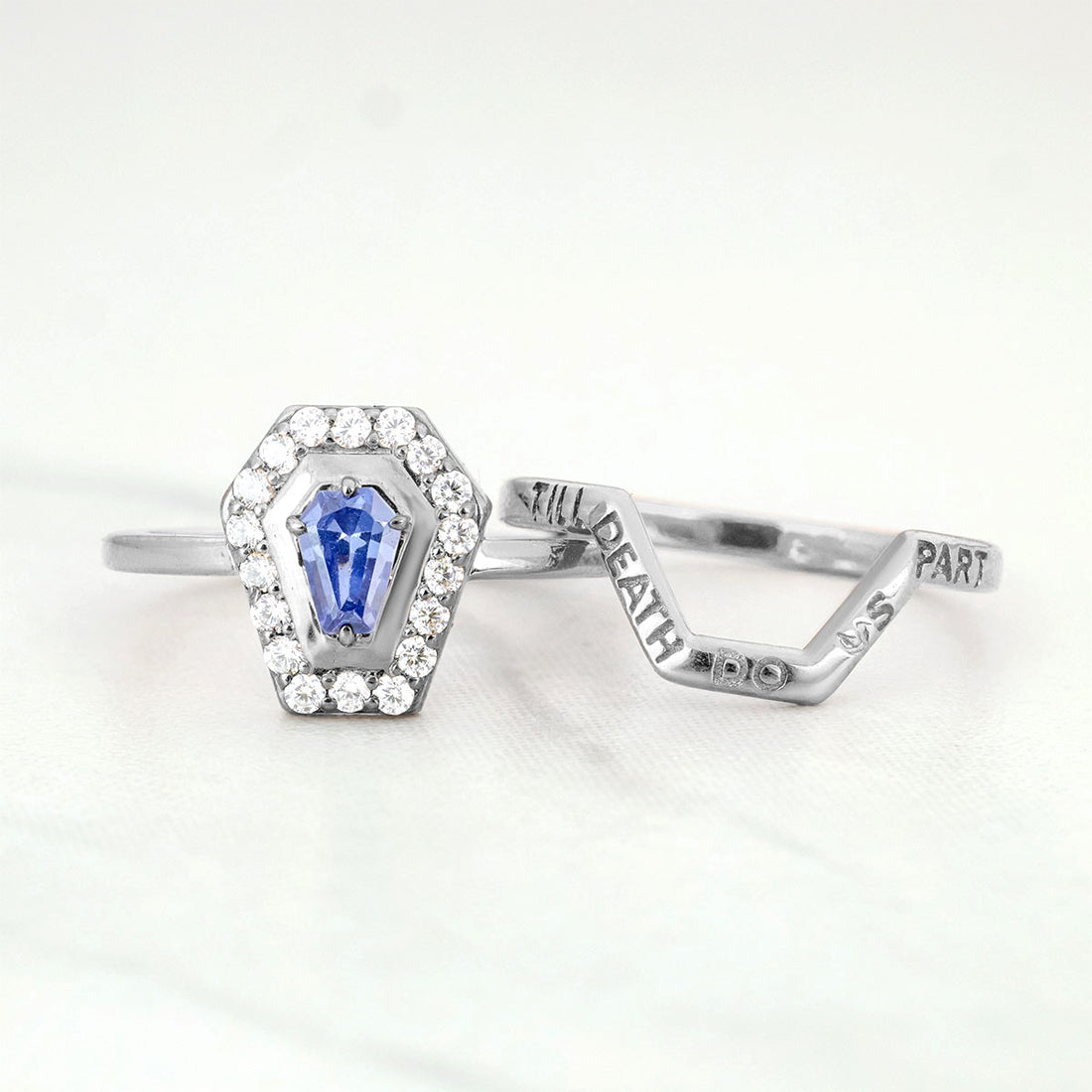 Till Death Do Us Part - Coffin Engagement Ring Set Rose Gold