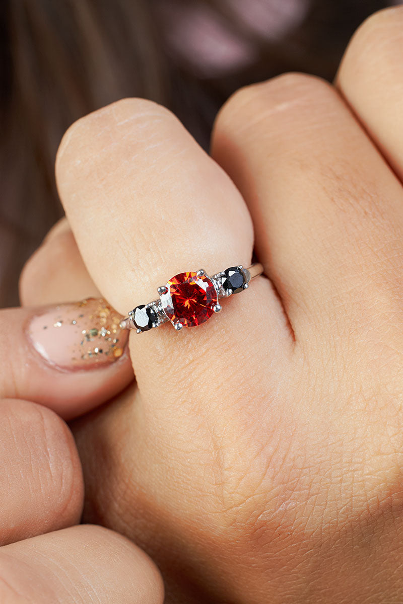 Gothic Engagement Rings For Women Onyx and Garnet