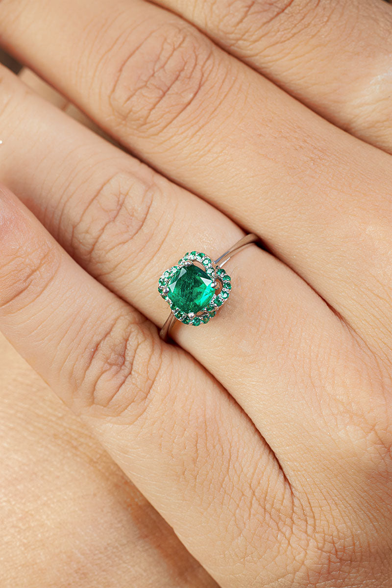 Natural Emerald Engagement Ring