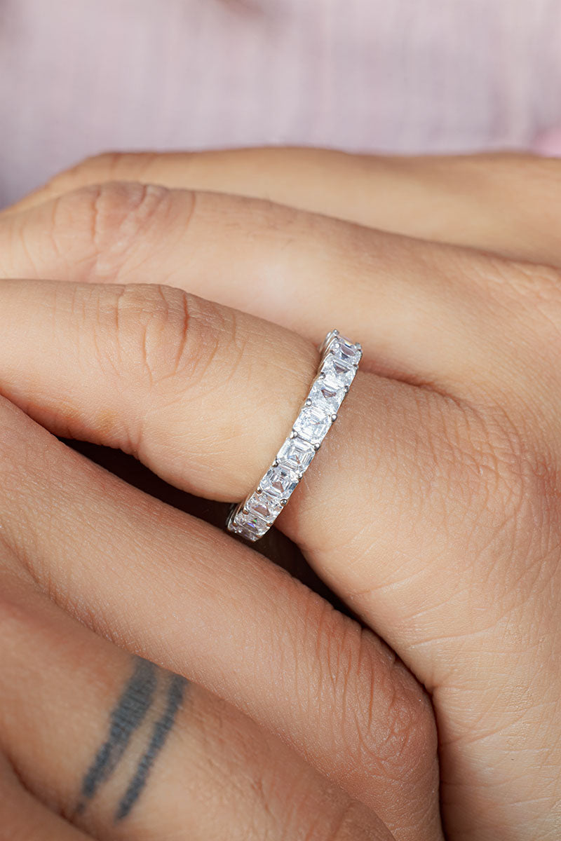 Moissanite Wedding Band Asscher Cut Full Eternity Band Womens