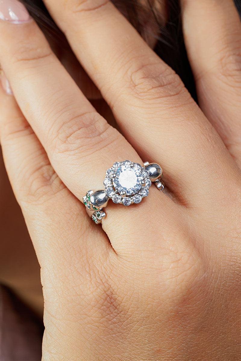 Diamond Leaf Skull Engagement Ring