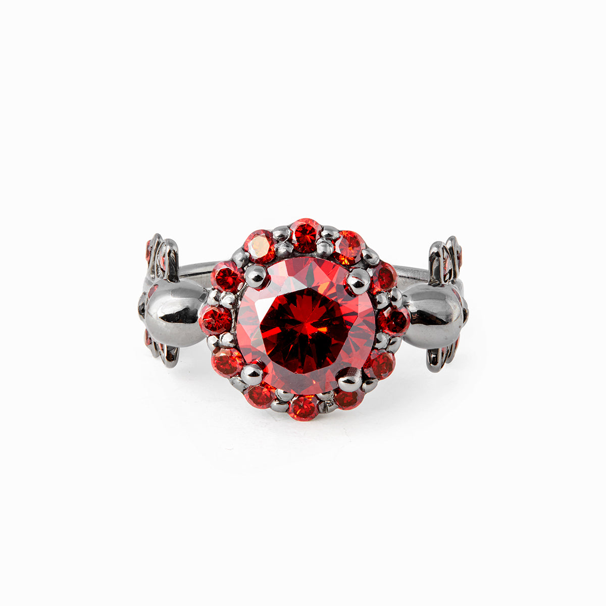 Halo Garnet Skull Wedding Ring Gothic Vampire Skull Ring Silver