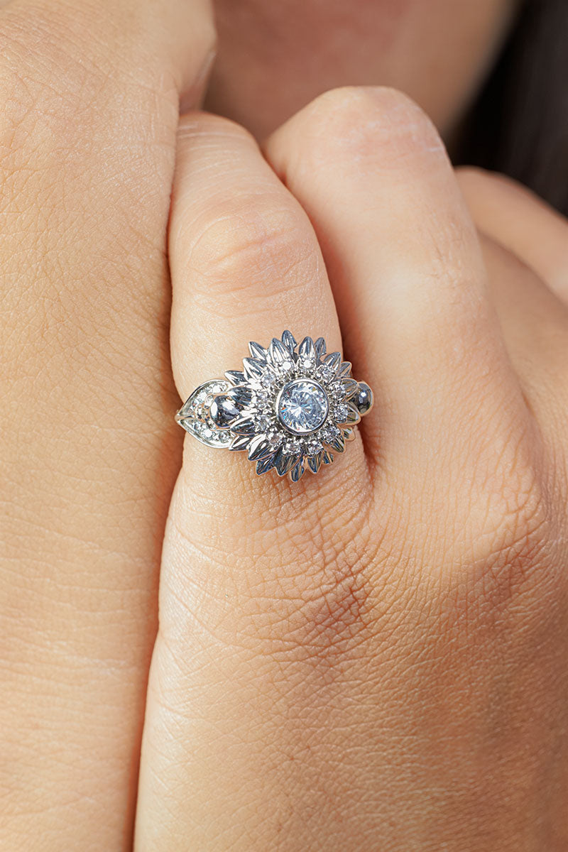 Diamond Flower Skull Ring Womens