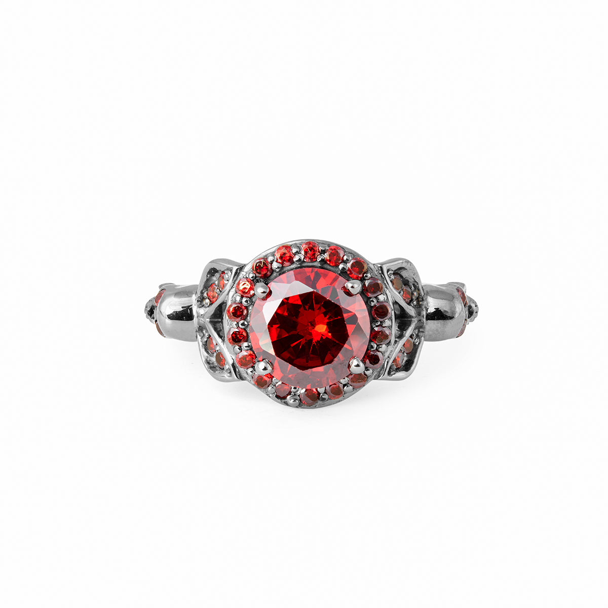 Halo Garnet Skull Engagement Ring Gothic Wedding Ring Silver