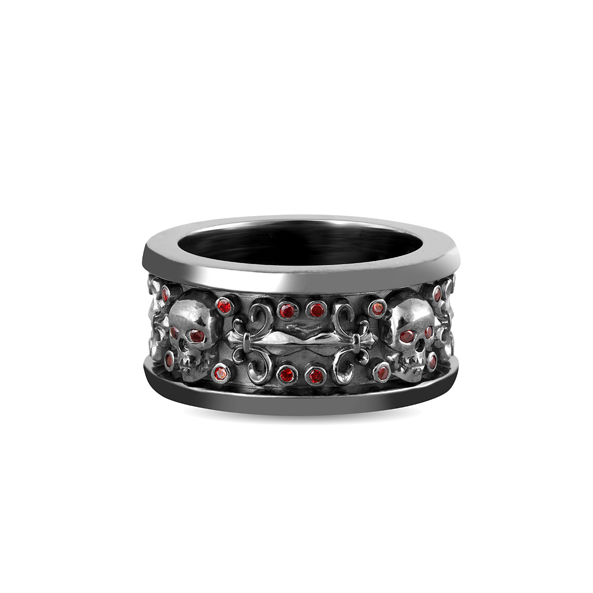 Garnet Skull Wedding Band Fleur De Lis Skull Band Badass Biker Ring
