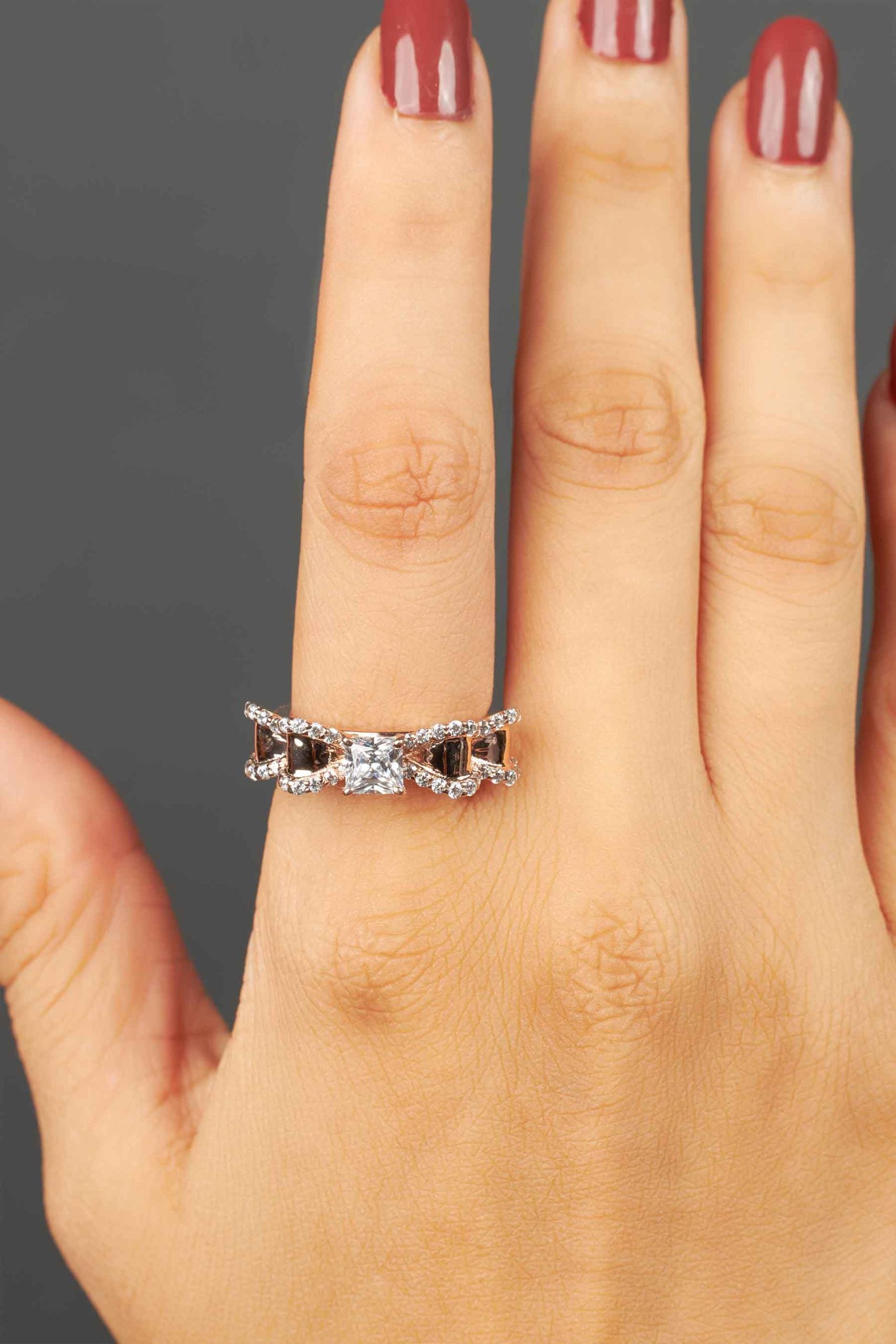 Bow Ring Moissanite Diamond Princess Cut Engagement Ring Rose Gold