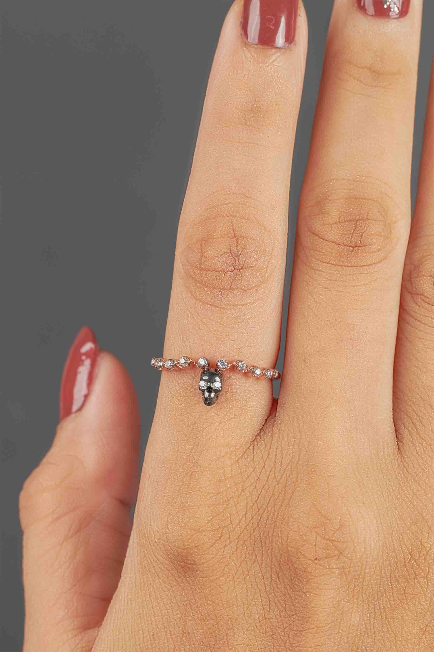 Two Tone Skull Band Moissanite Diamond Gothic Skull Wedding Ring for Women Sterling Silver