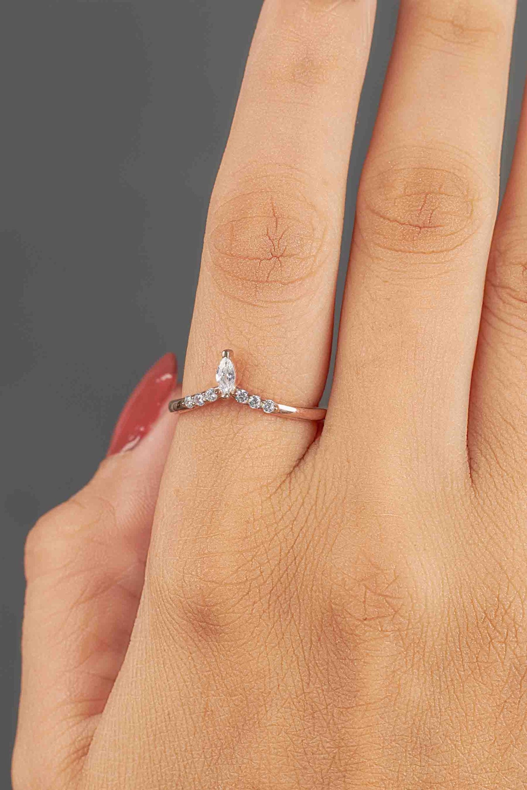 CZ Diamond Enhancer Ring Curved Wedding Band White Gold Rose Gold Moissanite