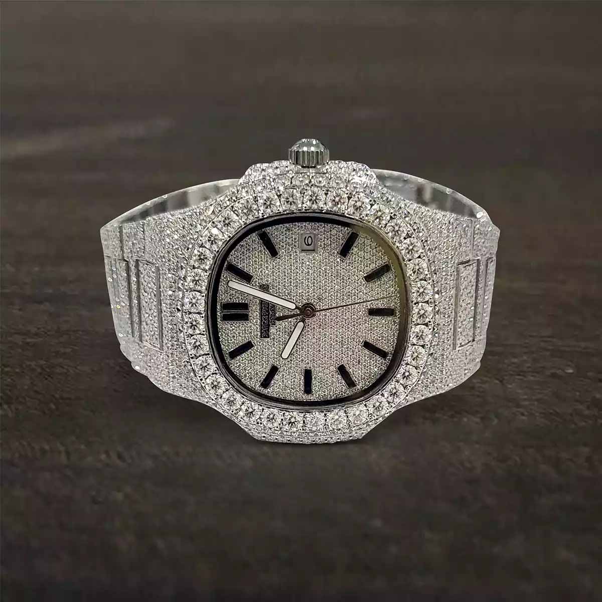 Iced Out Patek Philippe Nautilus Watch Rounded Octagonal 41mm