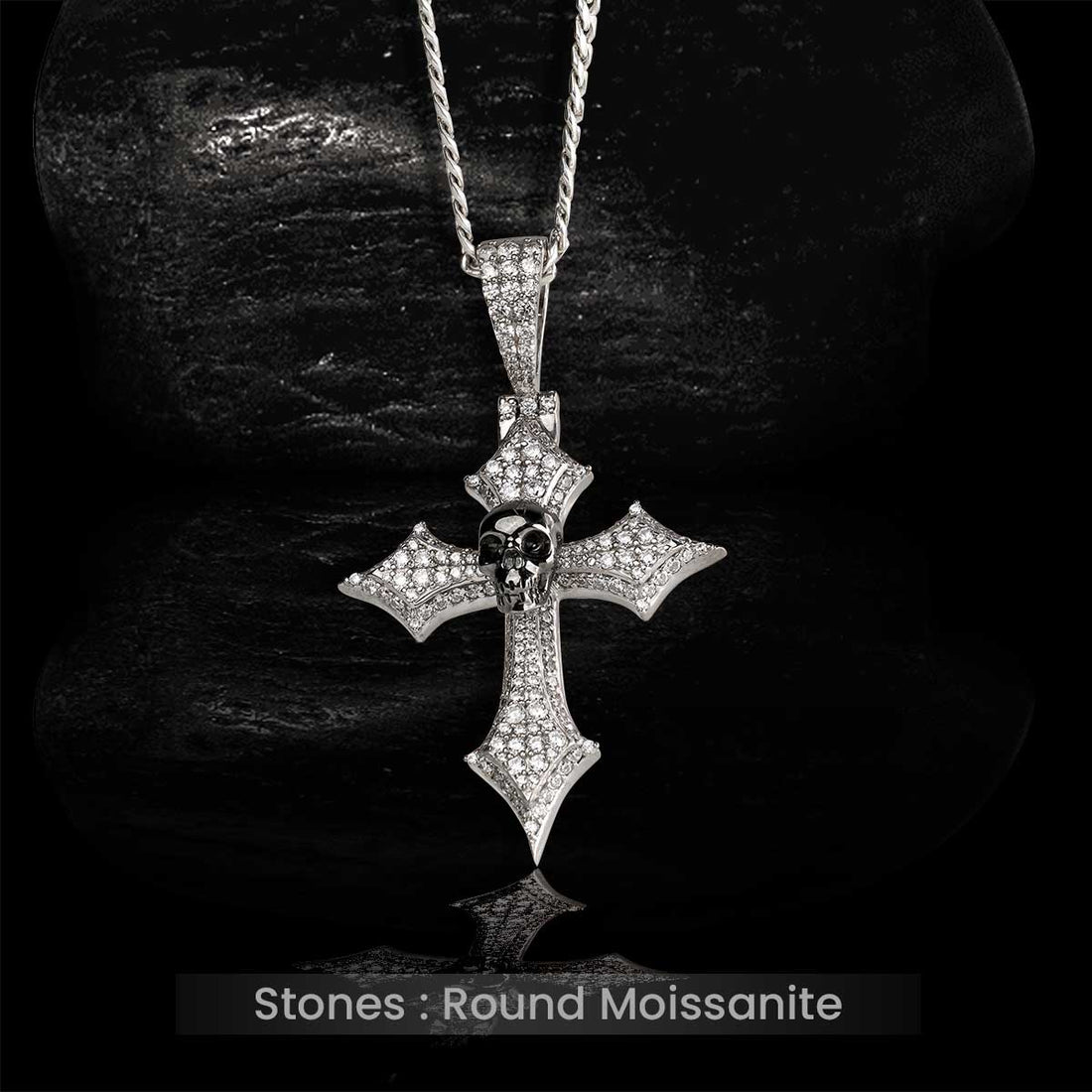 Moissanite Iced Out Skull Cross Pendant Necklace With Chain Gothic Halloween Jewelry Sterling Silver