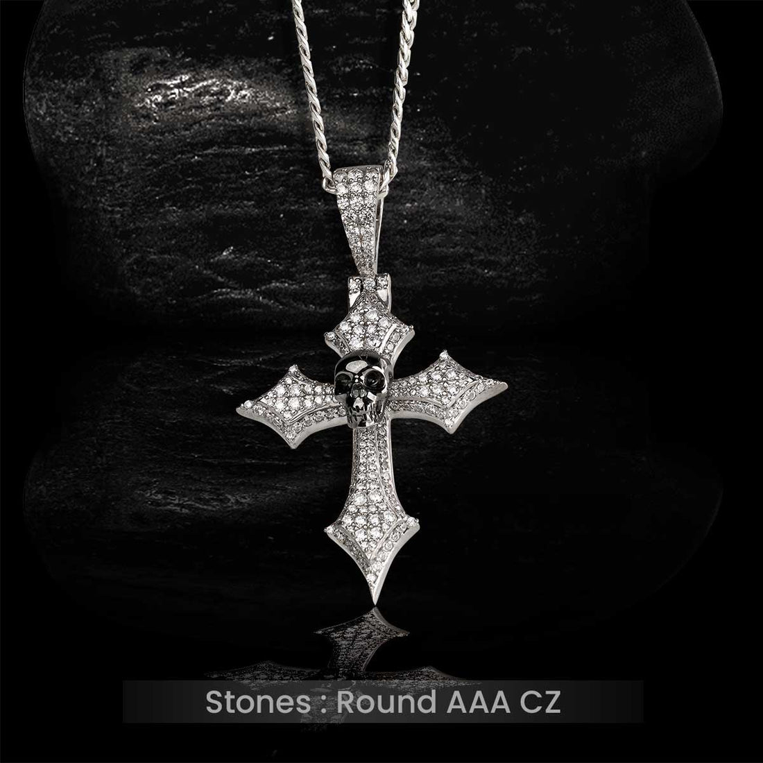 Iced Out Skull Cross Pendant Necklace With Chain Halloween Gothic Hip Hop Jewelry
