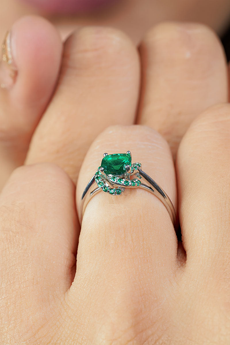 Natural Emerald Engagement Ring