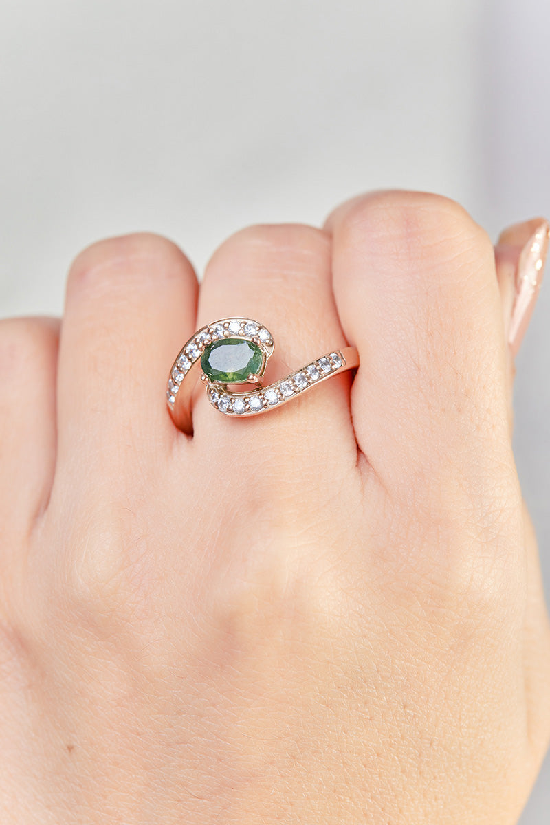 Oval Moss Agate Engagement Ring