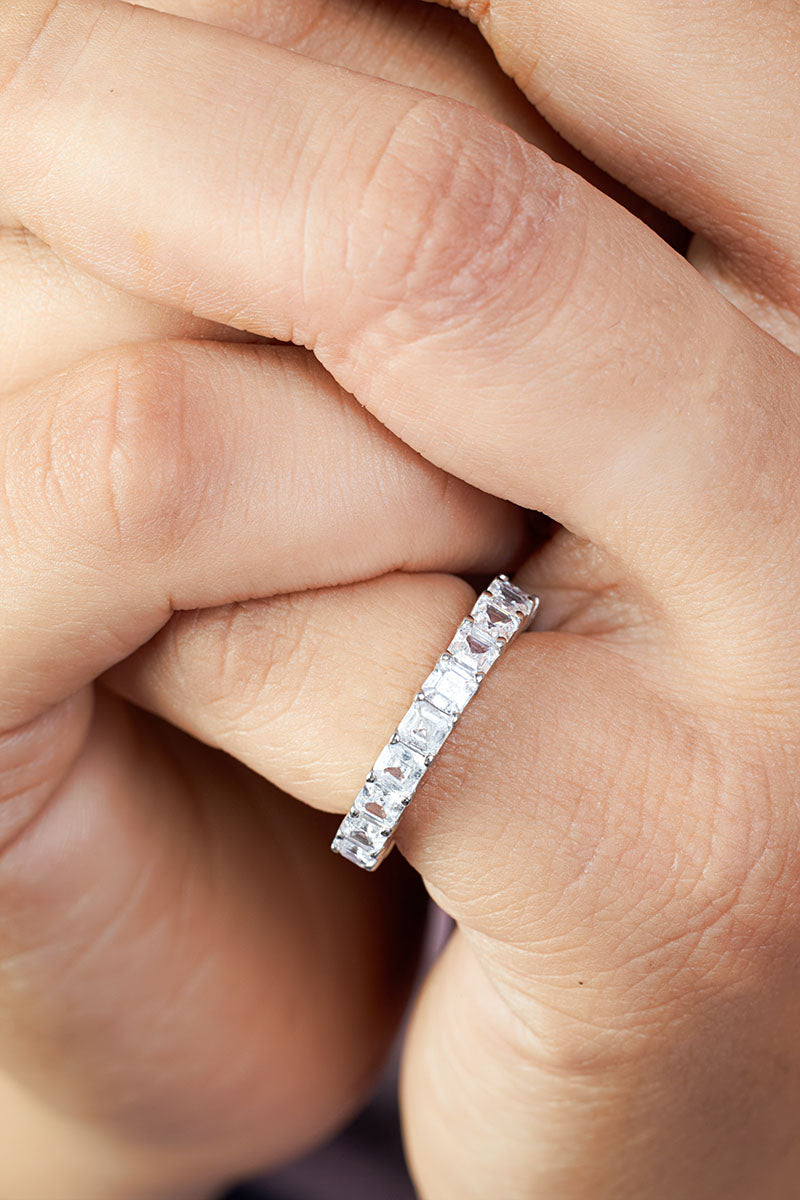 Moissanite Wedding Band Asscher Cut Full Eternity Band Womens