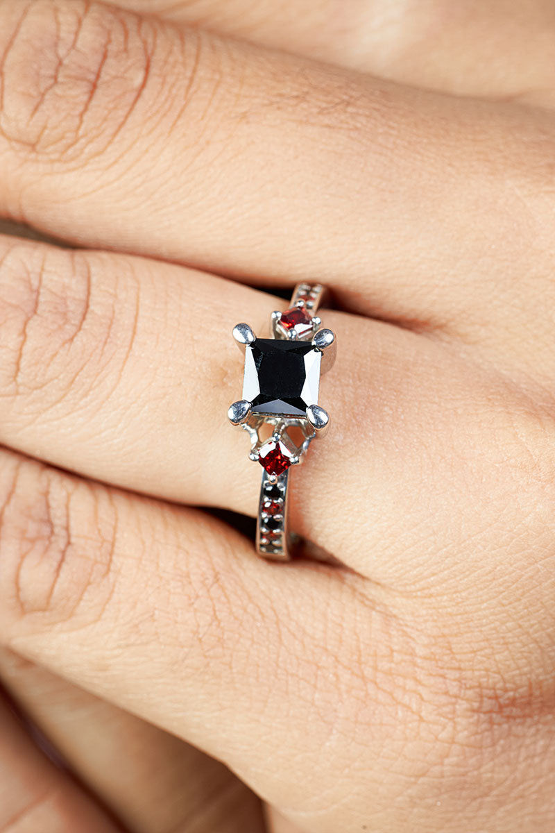 Womens Gothic Engagement Ring Princess Cut Onyx