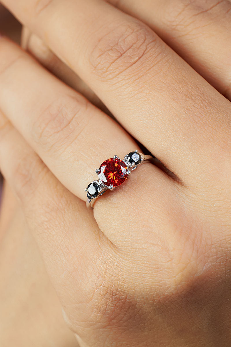 Gothic Engagement Rings For Women Onyx and Garnet