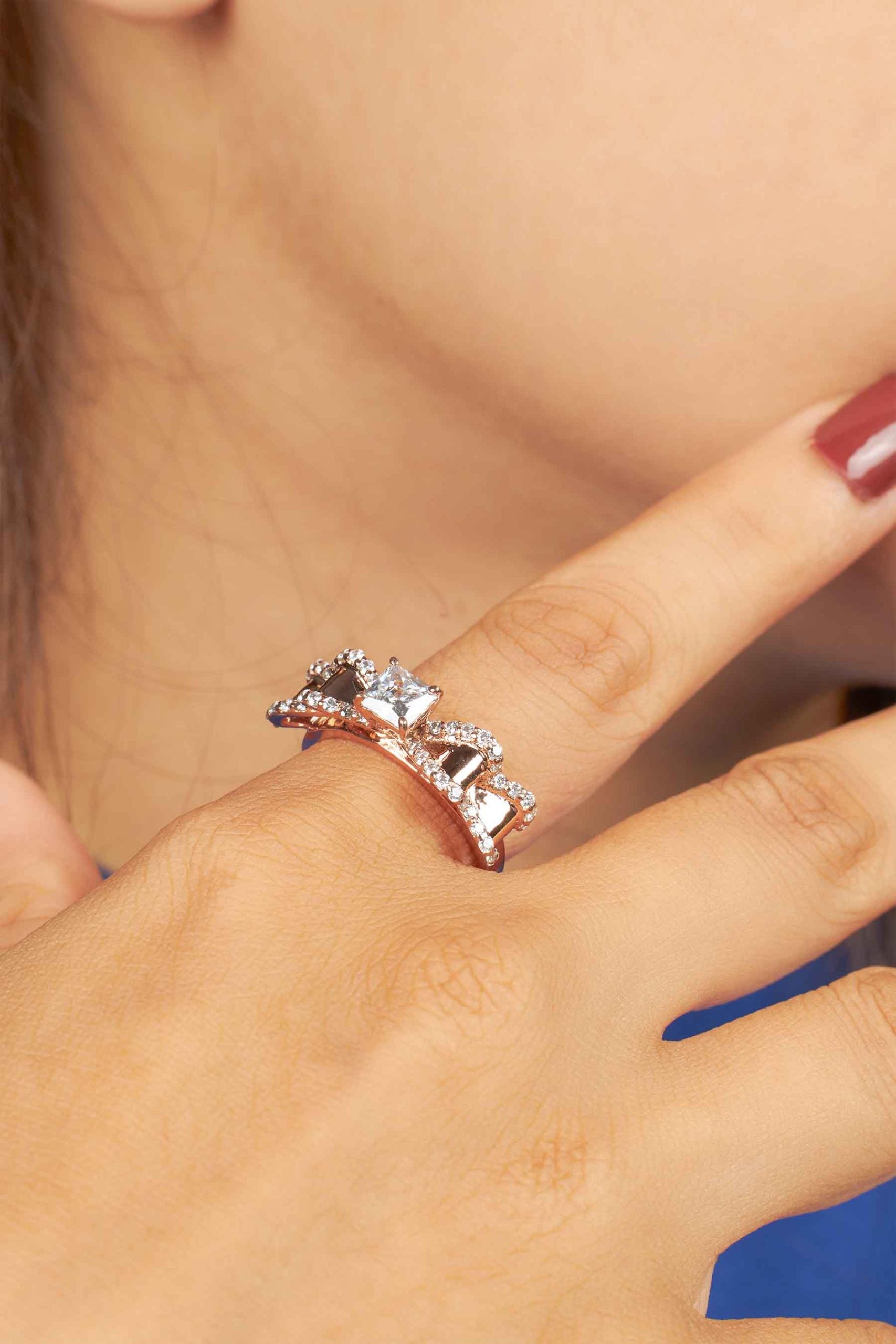 Bow Ring Moissanite Diamond Princess Cut Engagement Ring Rose Gold