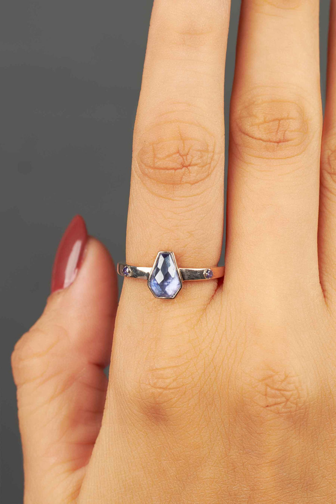 Coffin Shaped Engagement Rings Blue Titanic Gemstone Ring