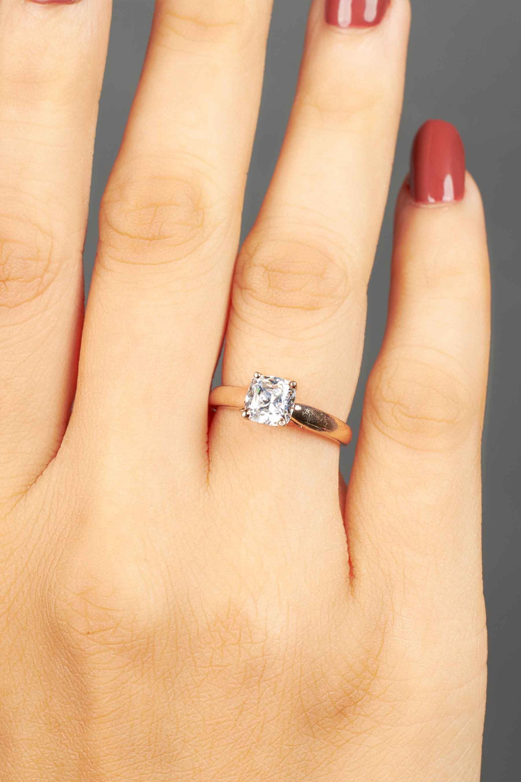 Solitaire Cushion Cut Moissanite Diamond Ring Rose Gold Engagement Rings
