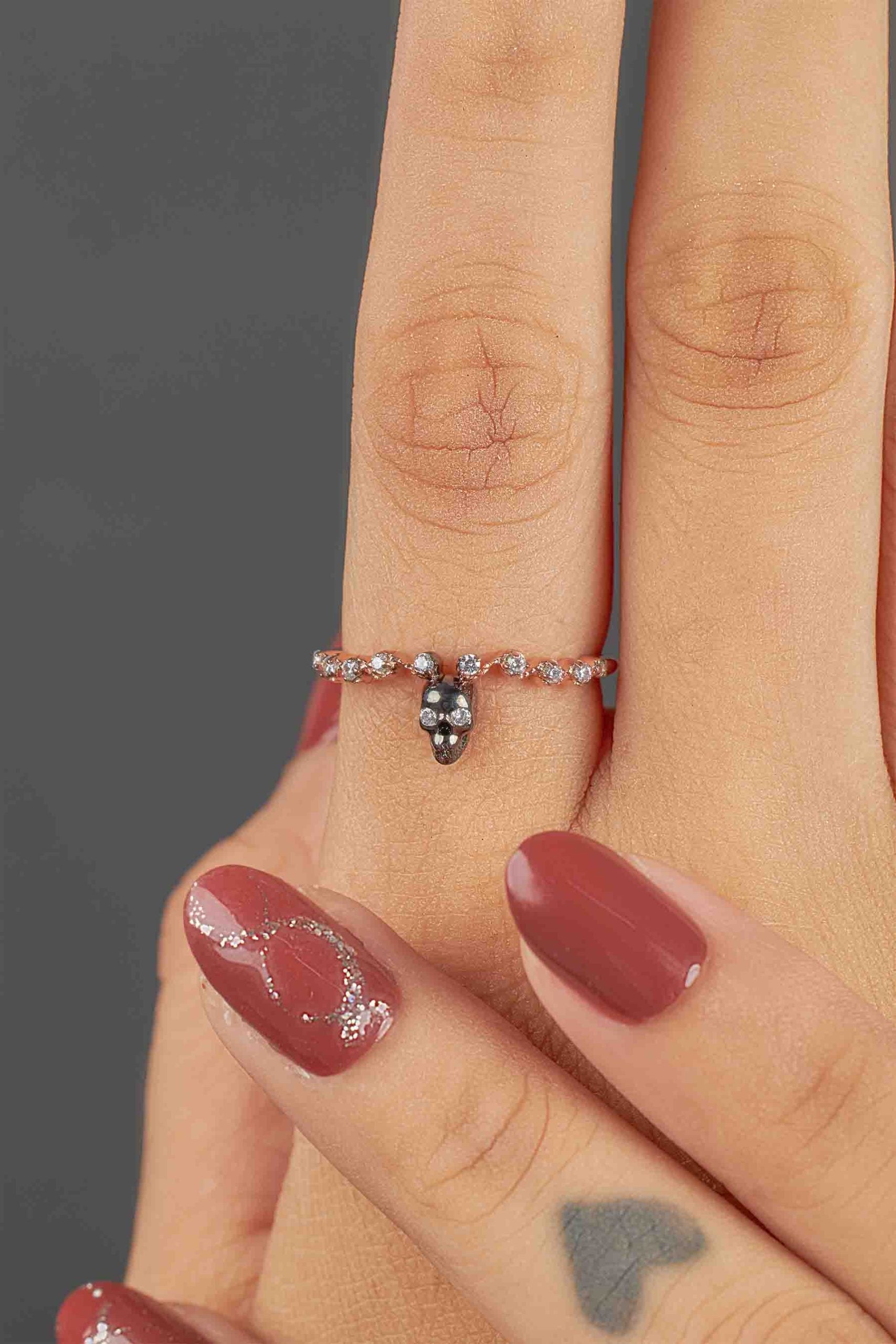 Two Tone Skull Band Moissanite Diamond Gothic Skull Wedding Ring for Women Sterling Silver