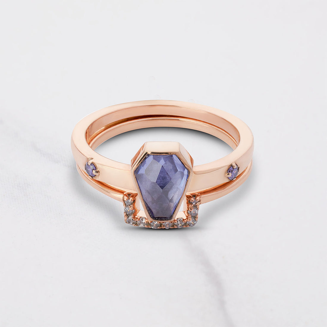 Coffin Bridal Ring Set Memento Mori Inspired Jewelry Rose Gold