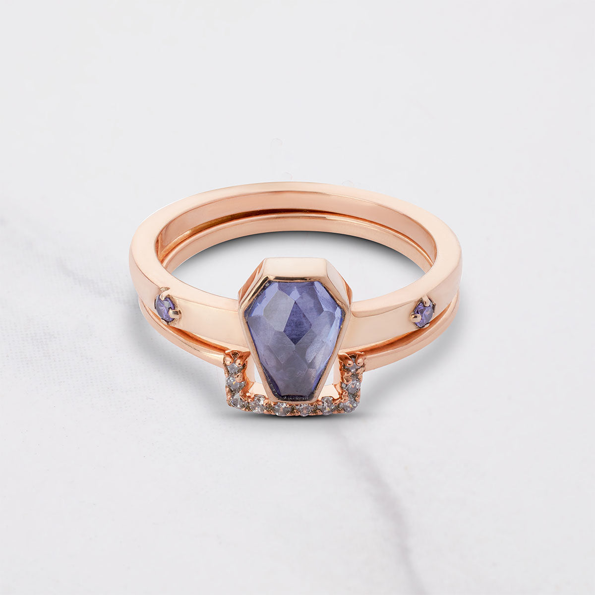 Coffin Bridal Ring Set Memento Mori Inspired Jewelry Rose Gold