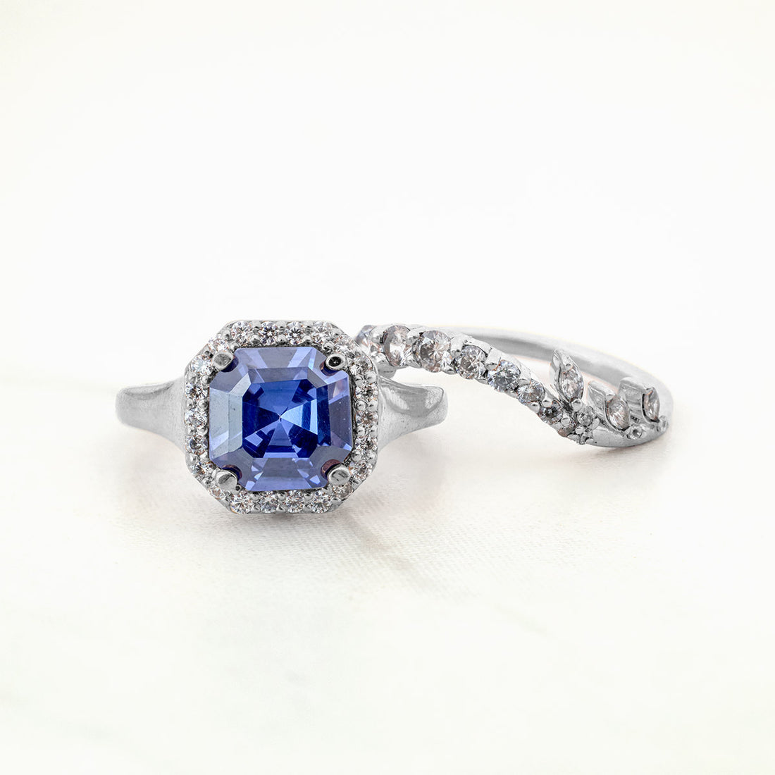 Statement Engagement Ring Set Blue Titanic Gemstone Halo