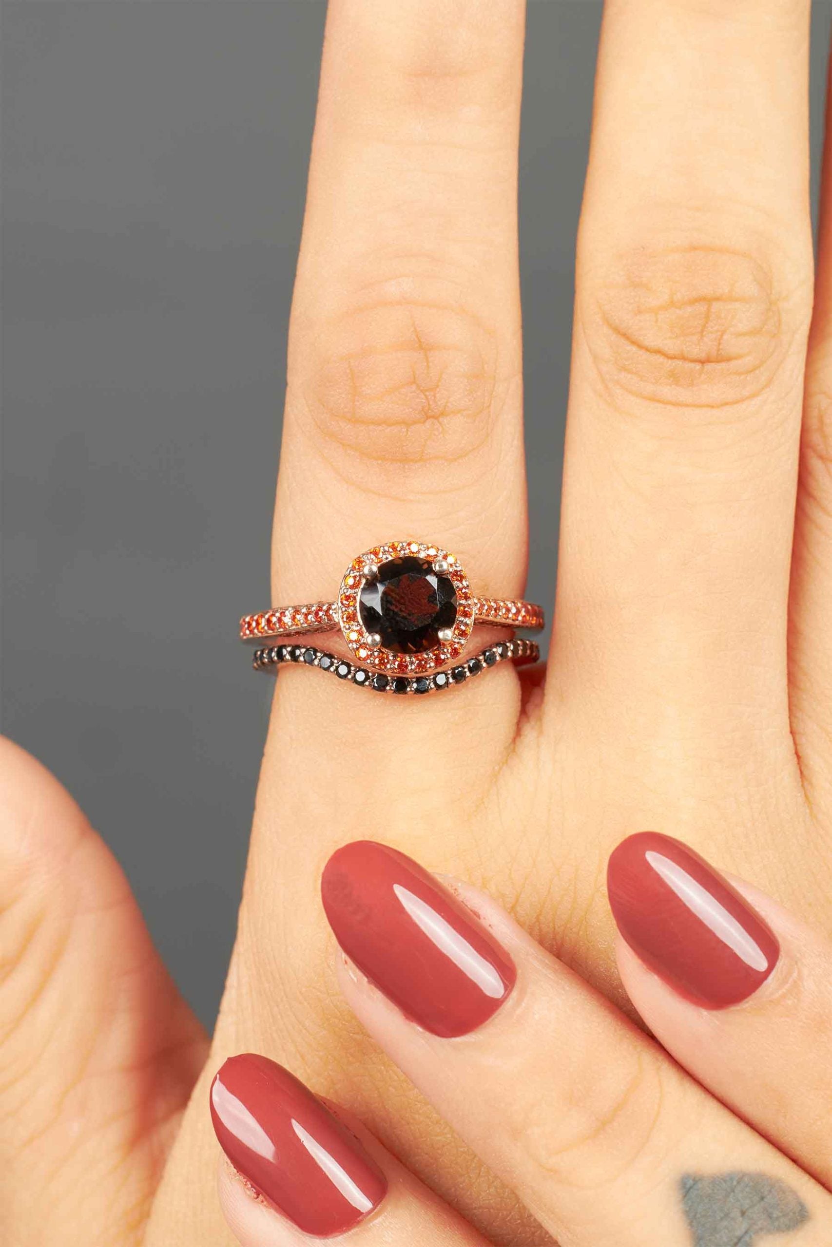 Smoky Quartz Engagement Ring Set Halo Multi-Colored Gemstone